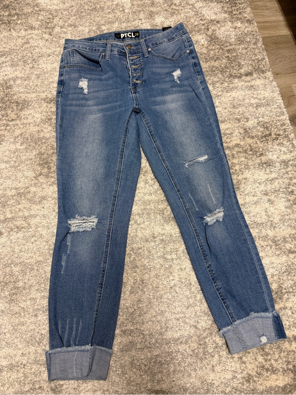 TCL Distressed Boyfriend Jeans in Medium Blue Wash